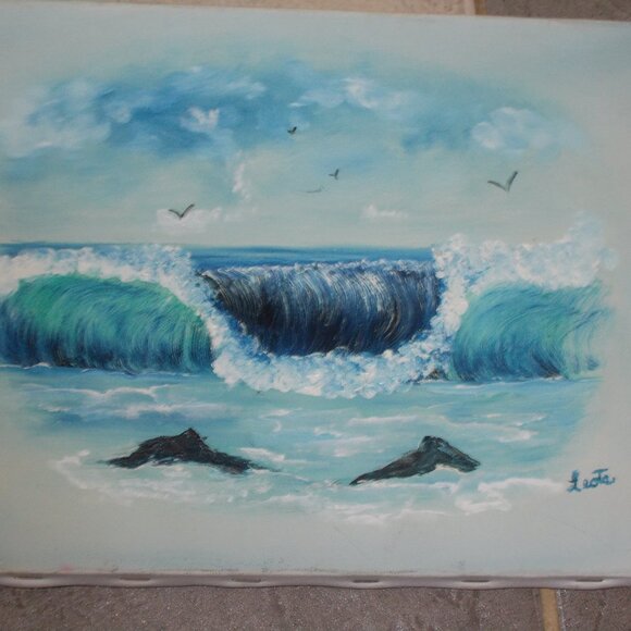 Vintage Ocean Seascape 11"x14"x1" oil painting.  Hand painted on stretch canvas - Picture 3 of 5